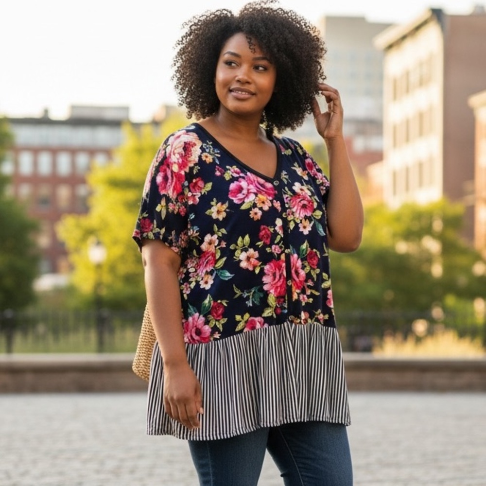 Boho E. Luna Women’s Spring |Navy and Pink 1X